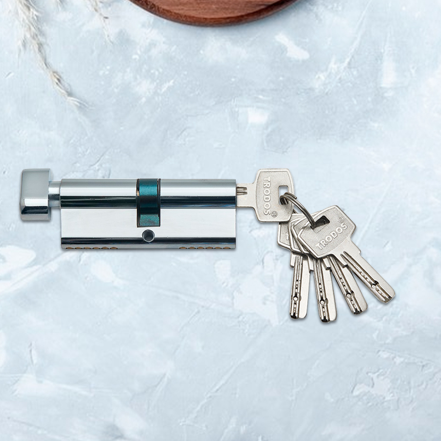 Механизм цилиндровый Trodos ЦМВП 80(40/40) сплав ЦАМ 5 ключей, хром