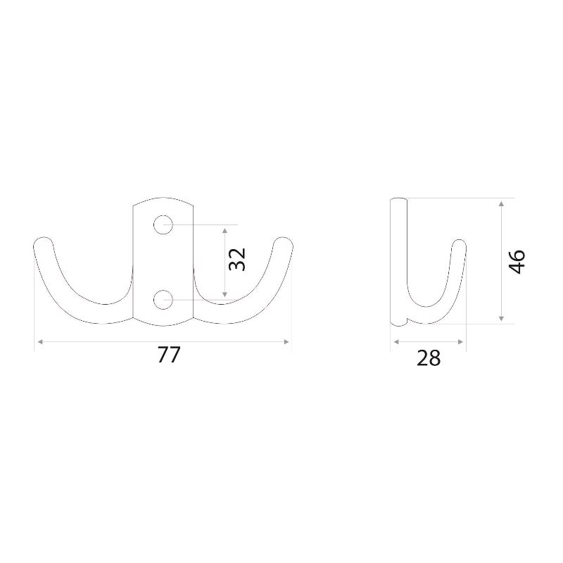 Крючок мебельный Trodos "ZY-201С" 2-рожковый, сплав ЦАМ, хром