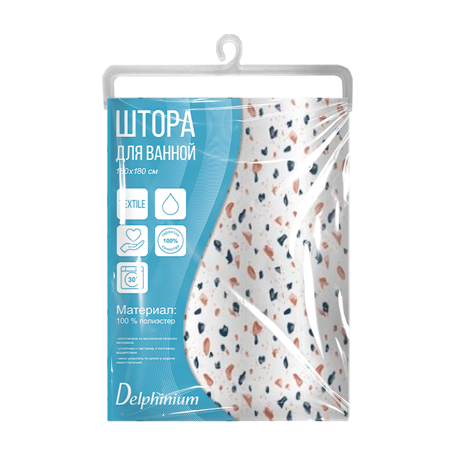 Штора для ванной Delphinium "Керама" полиэстер 180х180см, 12 колец, мультиколор