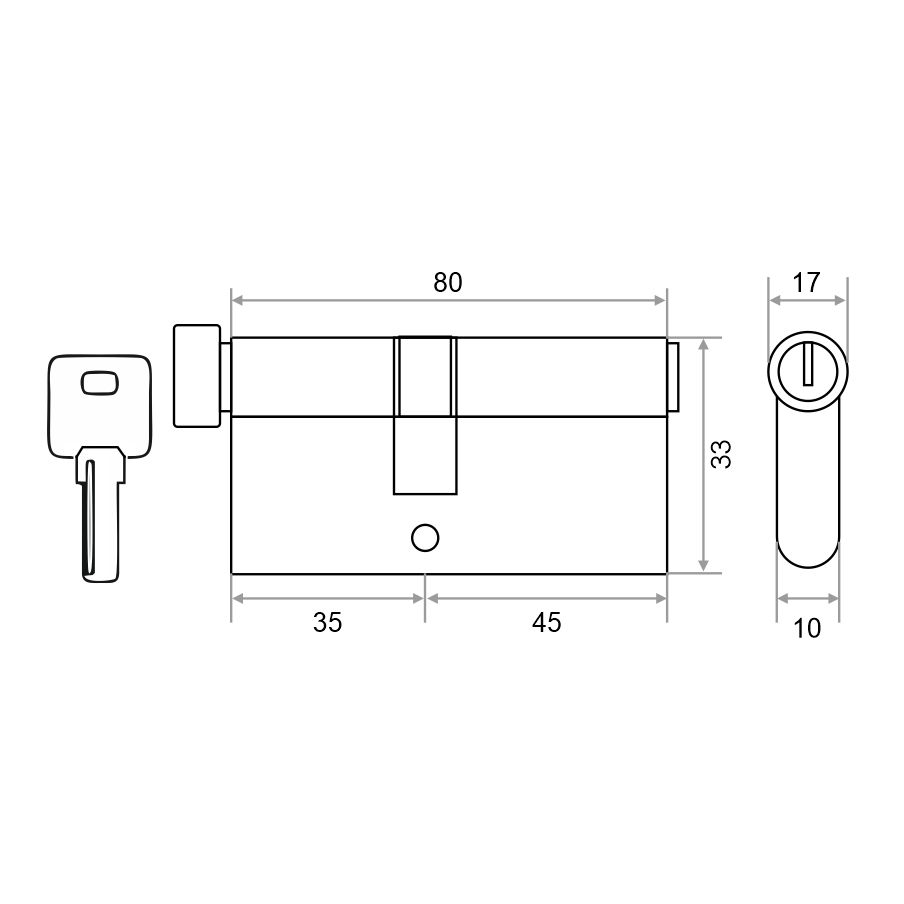 Механизм цилиндровый Trodos ЦМВП 80(35в/45) латунь 5 ключей, хром, блистер