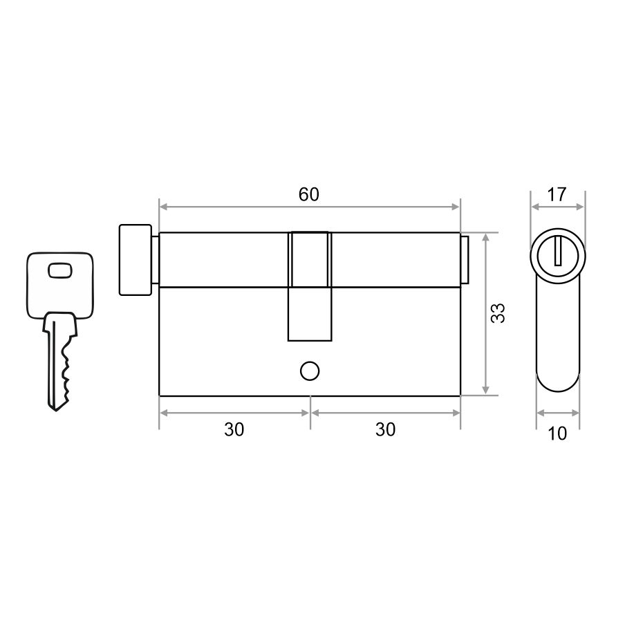 Механизм цилиндровый Trodos ЦМВ 60(30/30) латунь 5 ключей, хром, блистер