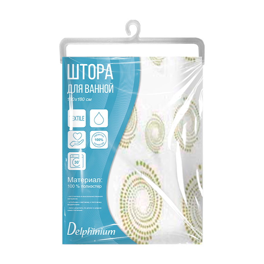 Штора для ванной Delphinium "Абстракция" полиэстер 180х180см, 12 колец, мультиколор