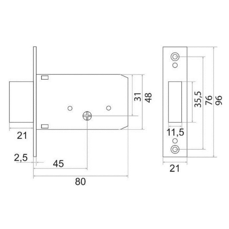 Замок врезной Trodos 156К CP крестовый, хром