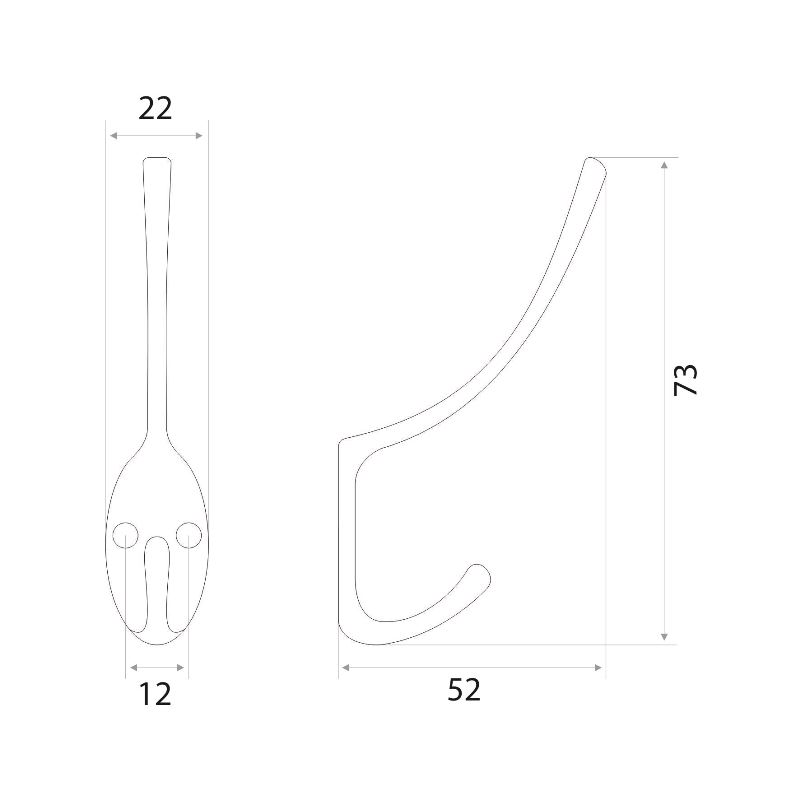 Крючок мебельный Trodos "ZY-116" 2-рожковый, сплав ЦАМ, хром