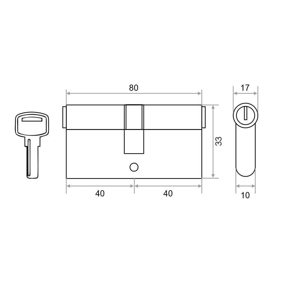 Механизм цилиндровый Trodos ЦМП 80(40/40) сплав ЦАМ 5 ключей, хром
