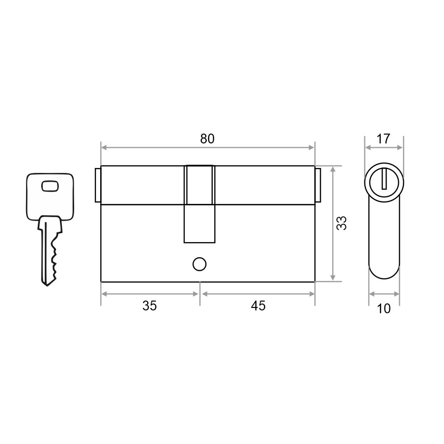 Механизм цилиндровый Trodos ЦМ 80(35/45) латунь 5 ключей, хром, блистер