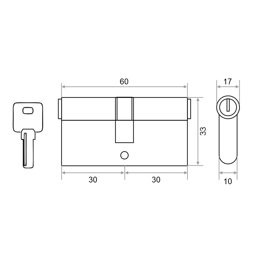 Механизм цилиндровый Trodos ЦМП 60(30/30) латунь 5 ключей, хром, блистер