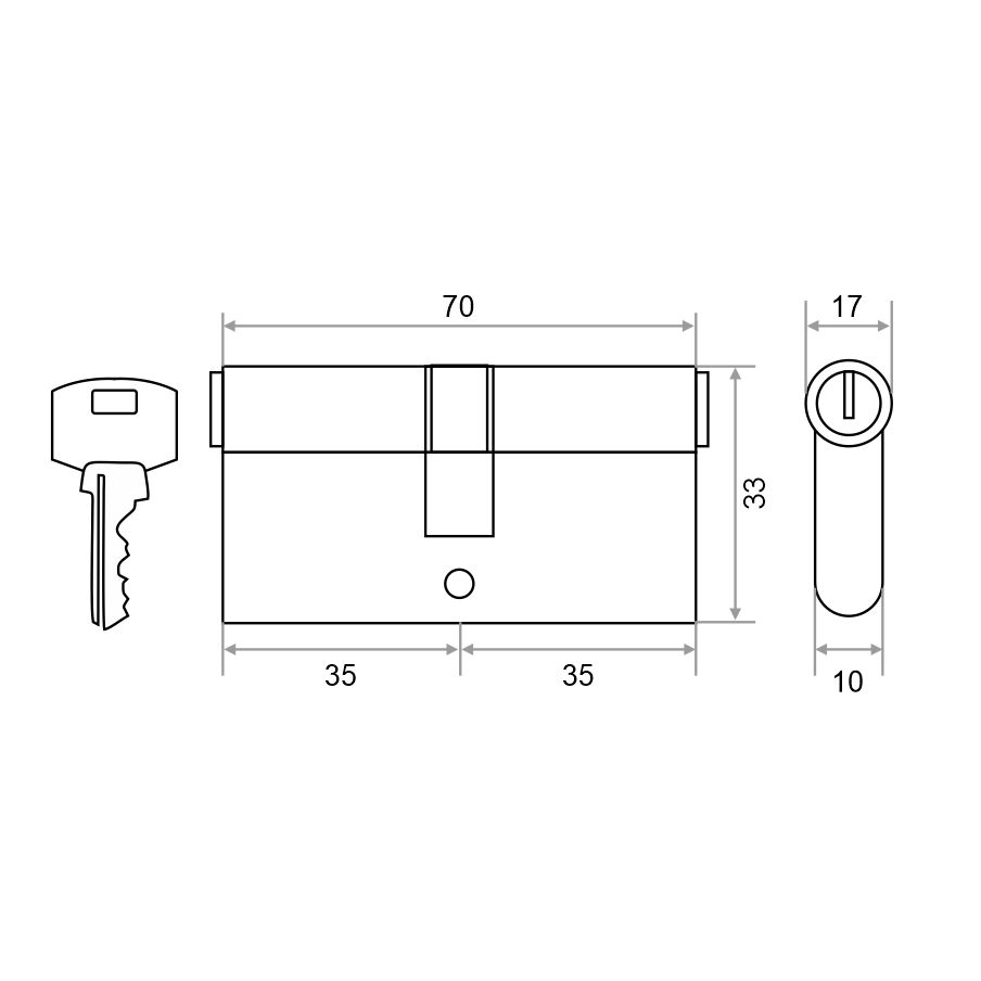 Механизм цилиндровый Trodos ЦМ 70(35/35) сплав ЦАМ 5 ключей, золото