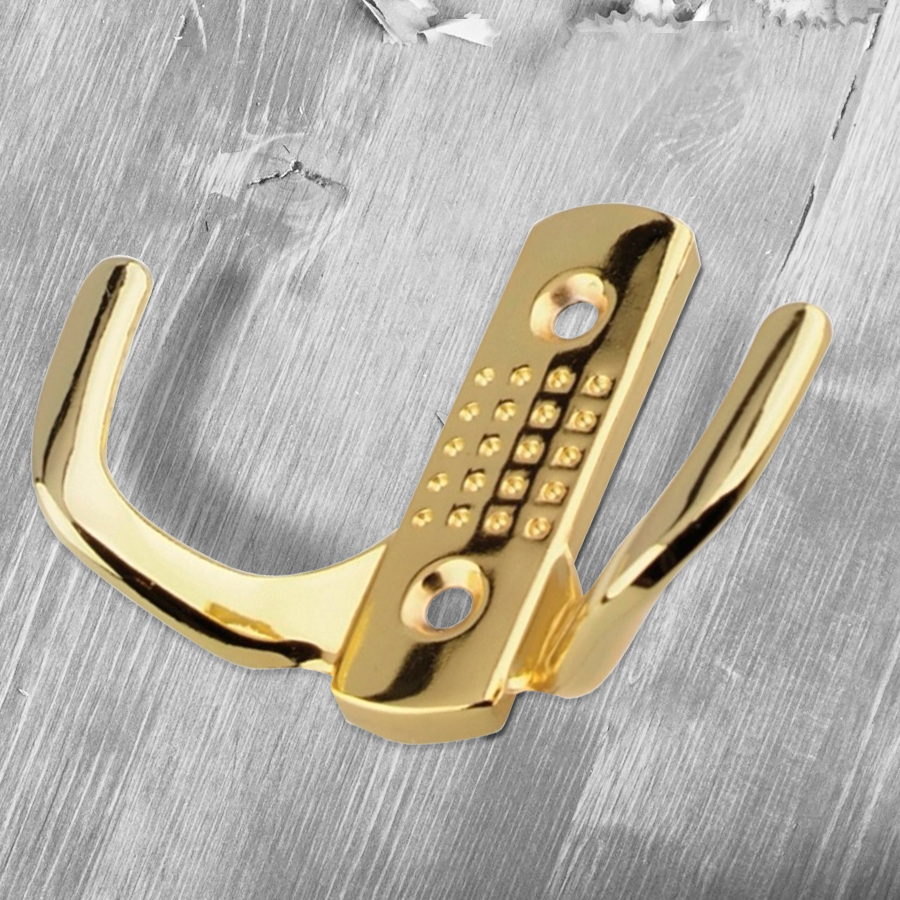 Крючок мебельный Trodos "ZY-201В" 2-рожковый, сплав ЦАМ, золото