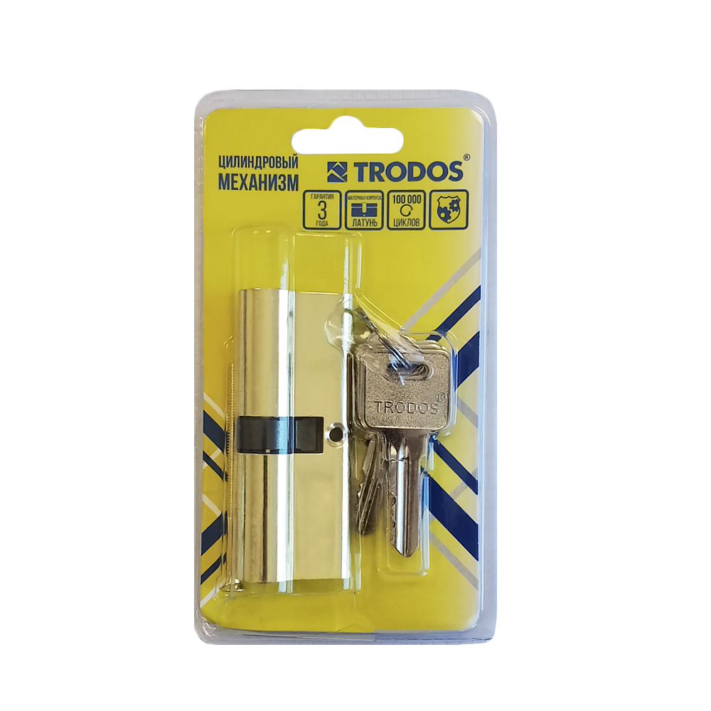 Механизм цилиндровый Trodos ЦМ 80(40/40) латунь 5 ключей, золото, блистер