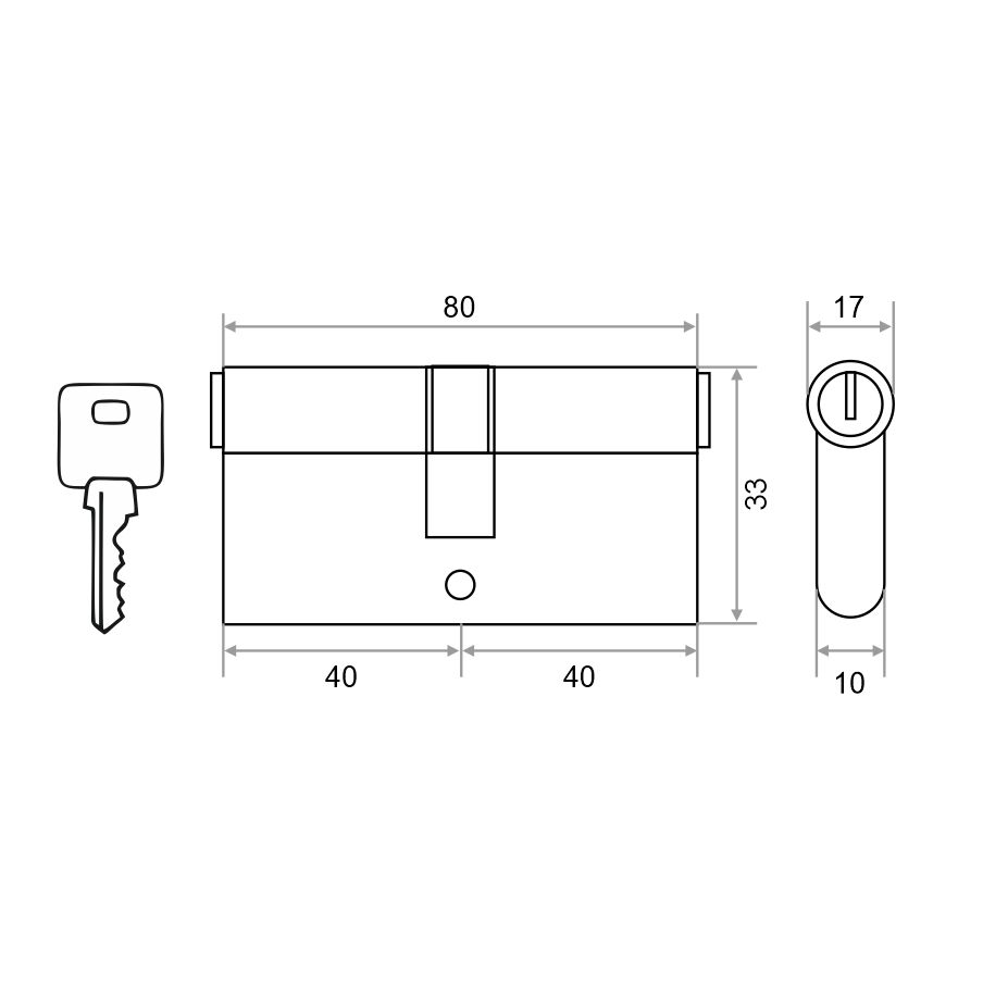 Механизм цилиндровый Trodos ЦМ 80(40/40) латунь 5 ключей, хром, блистер