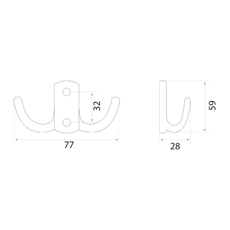 Крючок мебельный Trodos "ZY-201В" 2-рожковый, сплав ЦАМ, хром