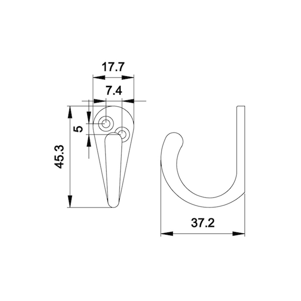 Крючок мебельный Trodos "DMZ-31304" 1-рожковый, сплав ЦАМ, хром матовый
