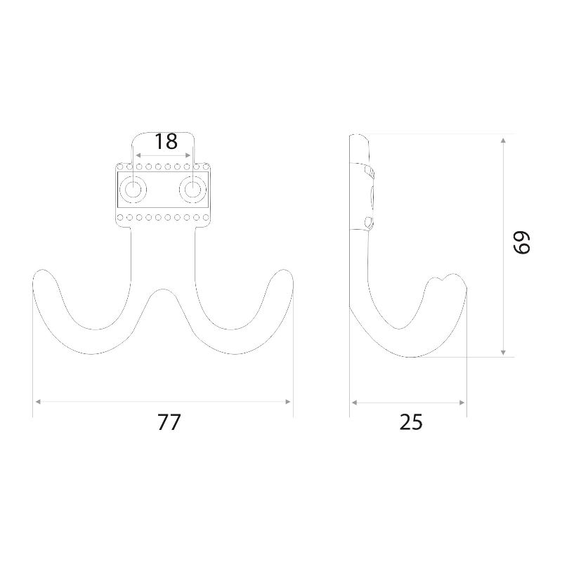 Крючок мебельный Trodos "ZY-209В" 2-рожковый, сплав ЦАМ, хром