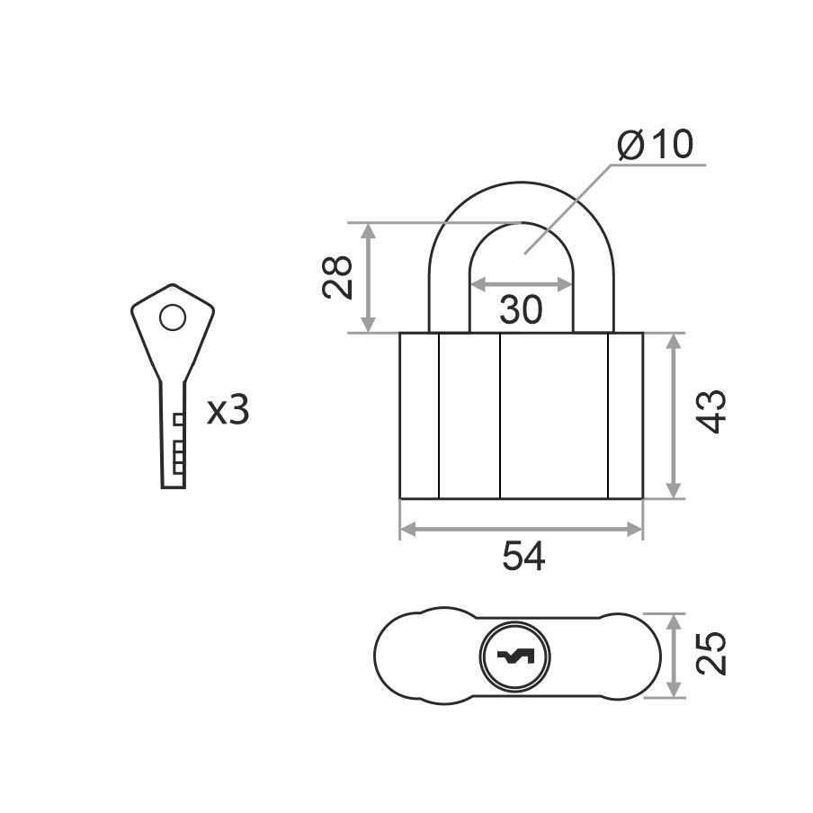 Замок навесной Vrata ВС2-27-55 с одной секретностью, алюминий, серый
