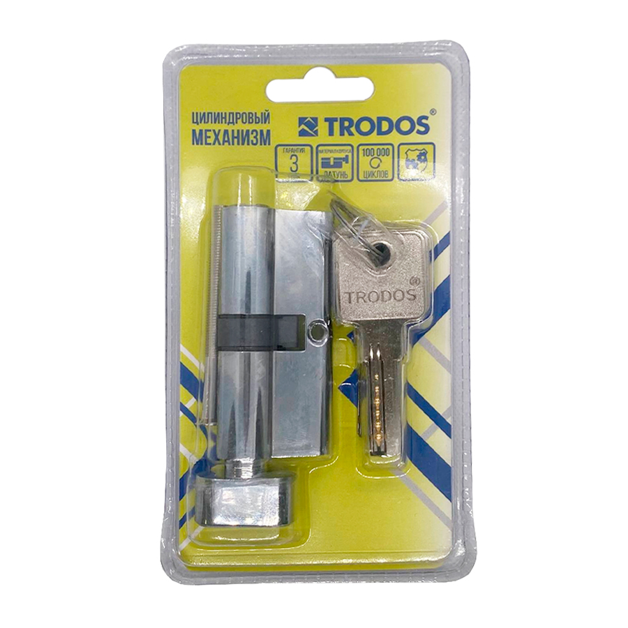 Механизм цилиндровый Trodos ЦМВП 70(35/35) латунь 5 ключей, хром, блистер