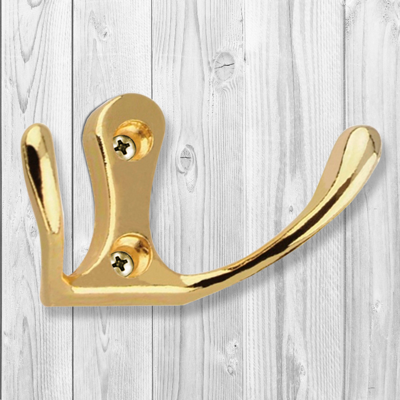 Крючок мебельный Trodos "ZY-110М" 2-рожковый, сплав ЦАМ, золото