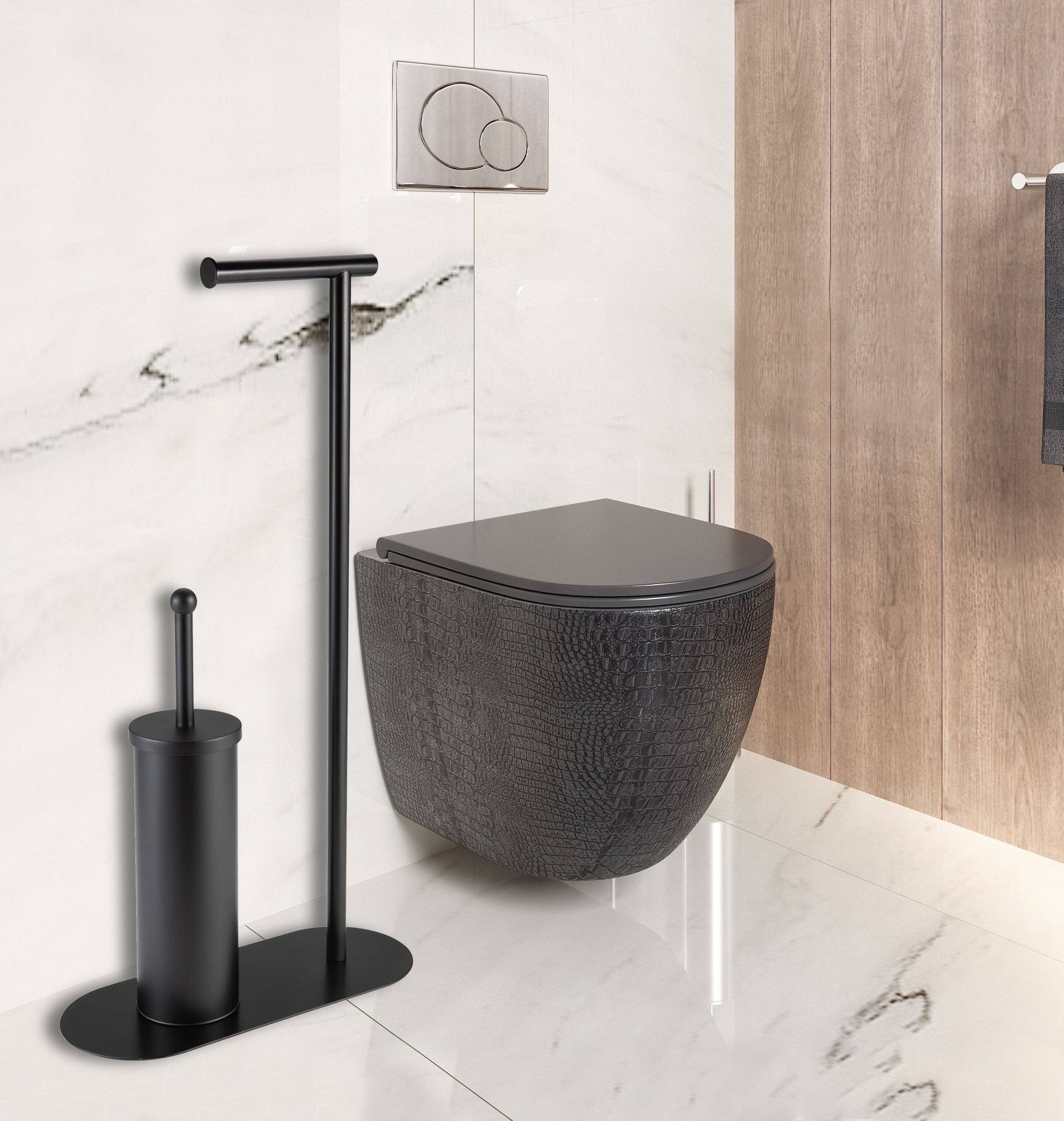 Ерш напольный-стойка с держателем для туалетной бумаги Zenfort "0957", черный матовый