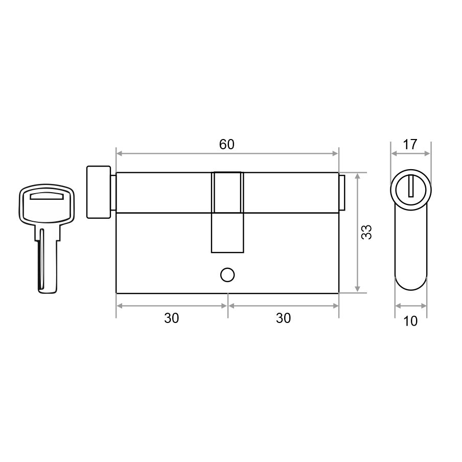Механизм цилиндровый Trodos ЦМВП 60(30/30) сплав ЦАМ 5 ключей, хром