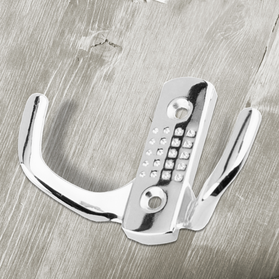 Крючок мебельный Trodos "ZY-201В" 2-рожковый, сплав ЦАМ, хром