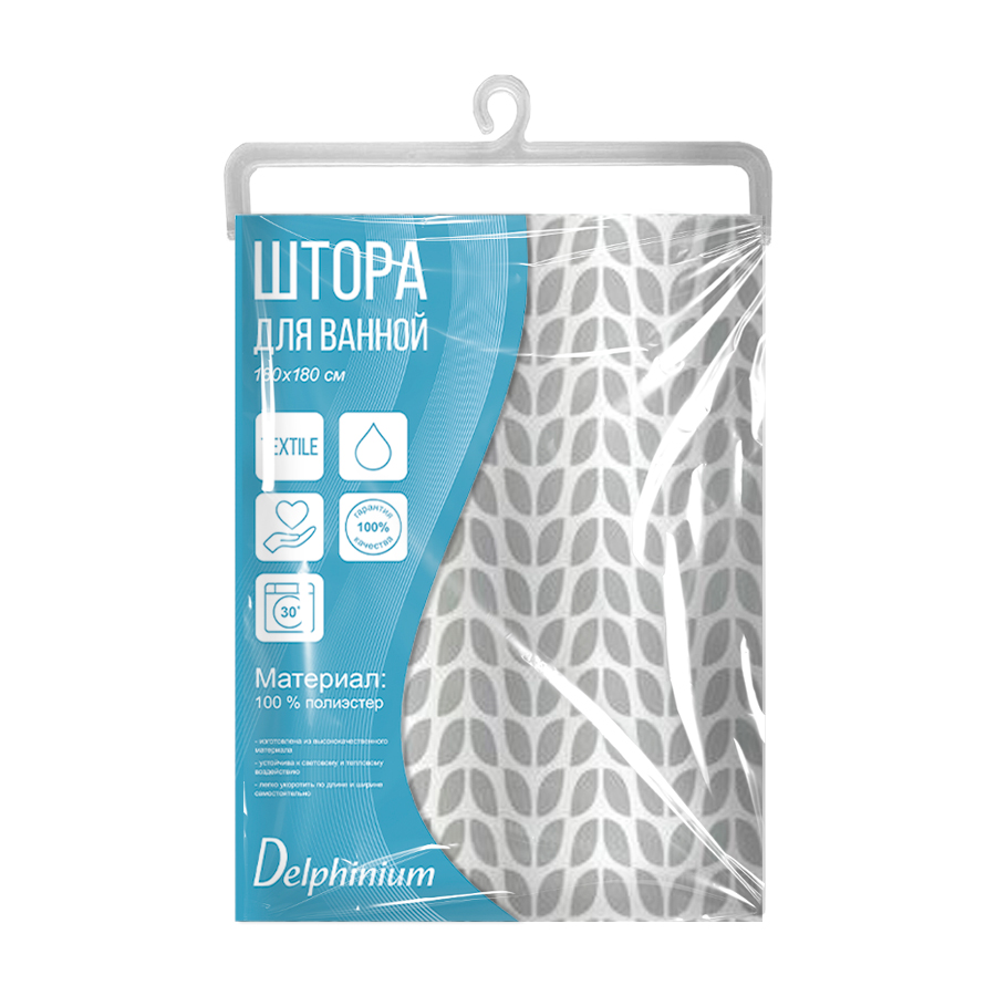 Штора для ванной Delphinium "Матрица" полиэстер 180х180см, 12 колец, мультиколор