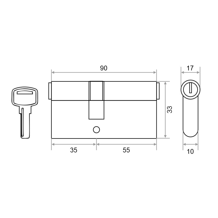 Механизм цилиндровый Trodos ЦМП 90(35/55) сплав ЦАМ 5 ключей, хром